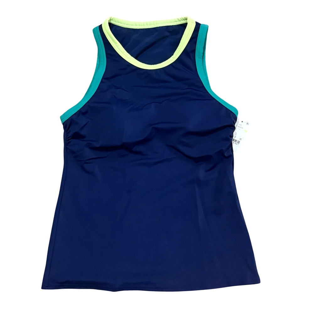 Lands' End Women XS 2-4 Navy Blue High Neck Tankini Top UPF 50 Swimwear NWT
